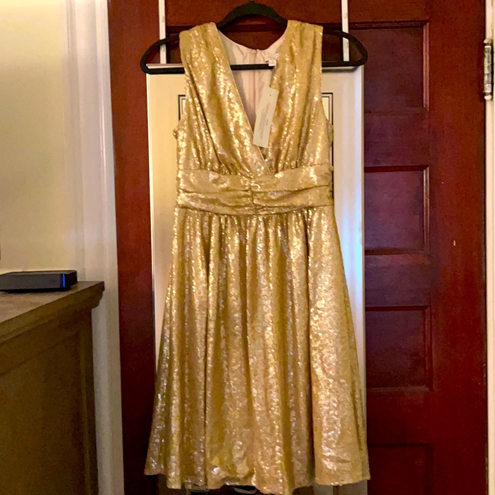 Gold glittery cocktail dress. NY&Co